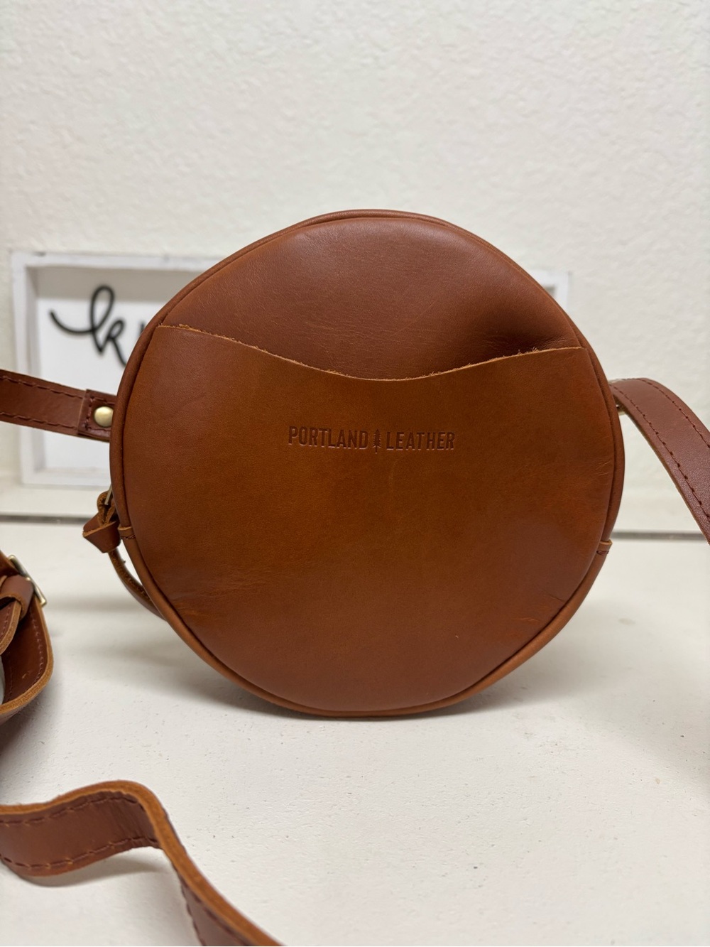 Portland Leather Small Round Tan Crossbody Bag